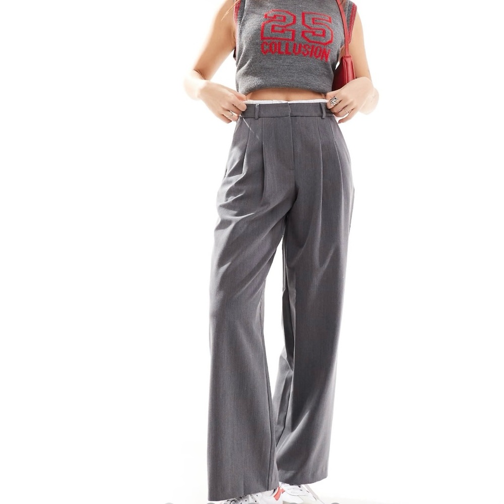 New with tag Miss Selfridge boxer waistband wide leg pants in gray